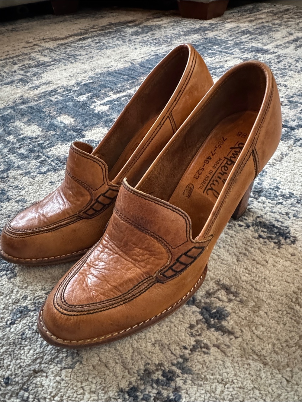 Vintage Imperial Tan Leather Heeled Penny Loafer Pumps- Made in Brazil